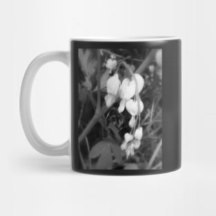 white bleeding hearts, black and white Mug